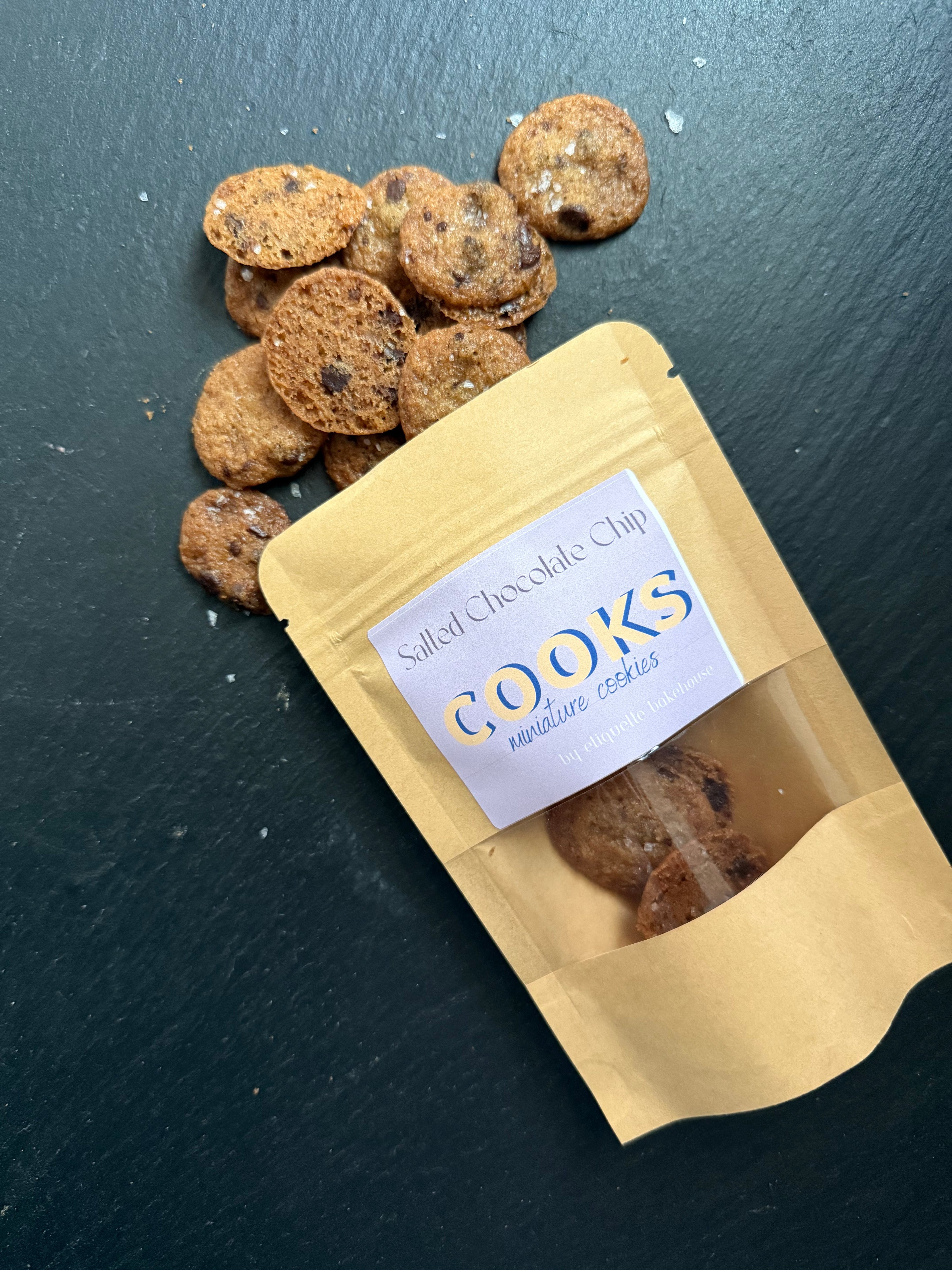 Etiquette Bakehouse Salted Chocolate Chip Cooks mini cookies in a 1 oz package