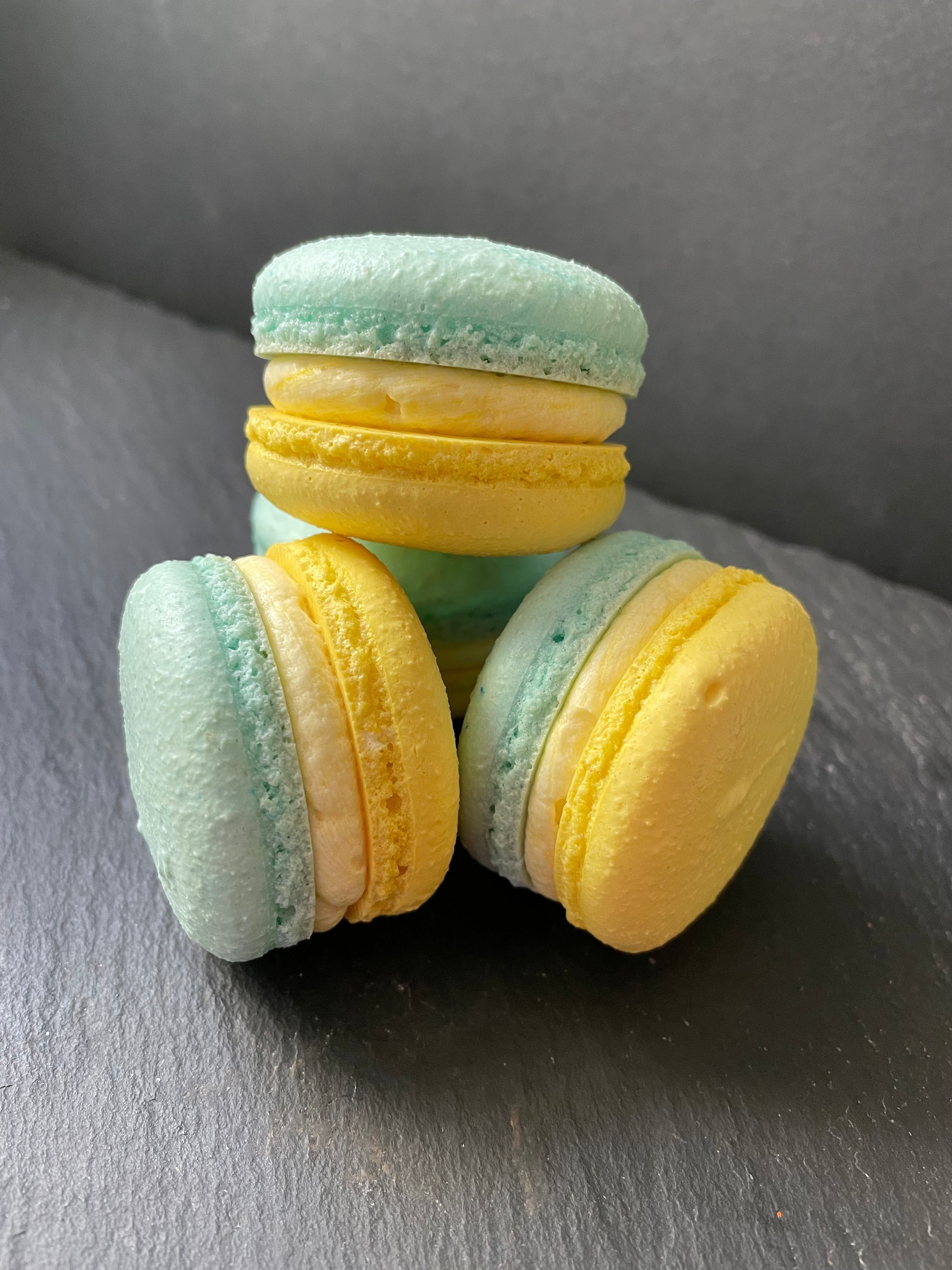 Assorted French macarons from Etiquette Bakehouse in a variety of pastel colors
